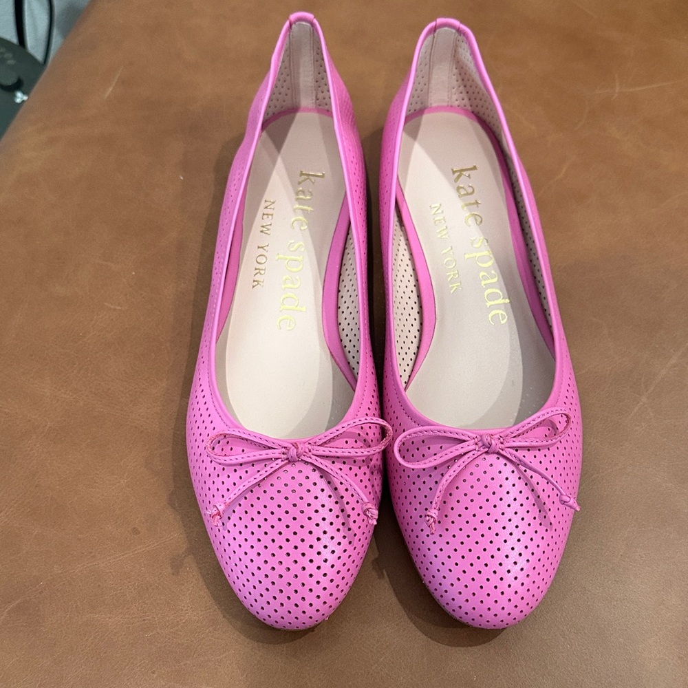 kate spade Pink Perforated Bow Ballet Flats